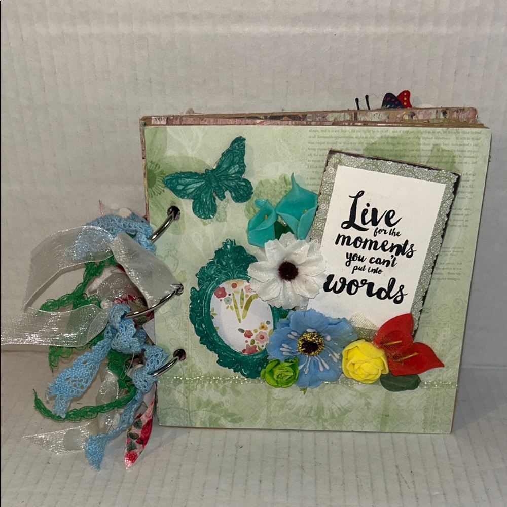 Floral Handcrafted Scrapbook with Inspirational Quote Spring Accents 6X6 Inch
